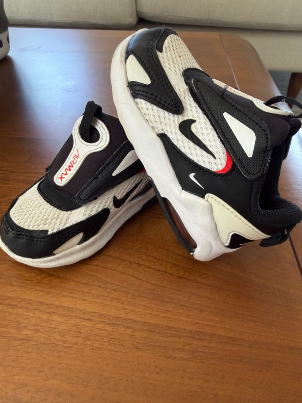 Nike Kids Black White Sneakers with Red Accents